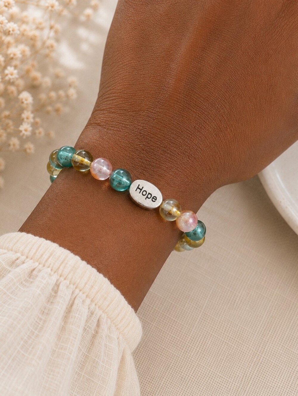 Hope & Peace Bracelet Set | Handmade Beaded Stretch Bracelets - Picture 3 of 10